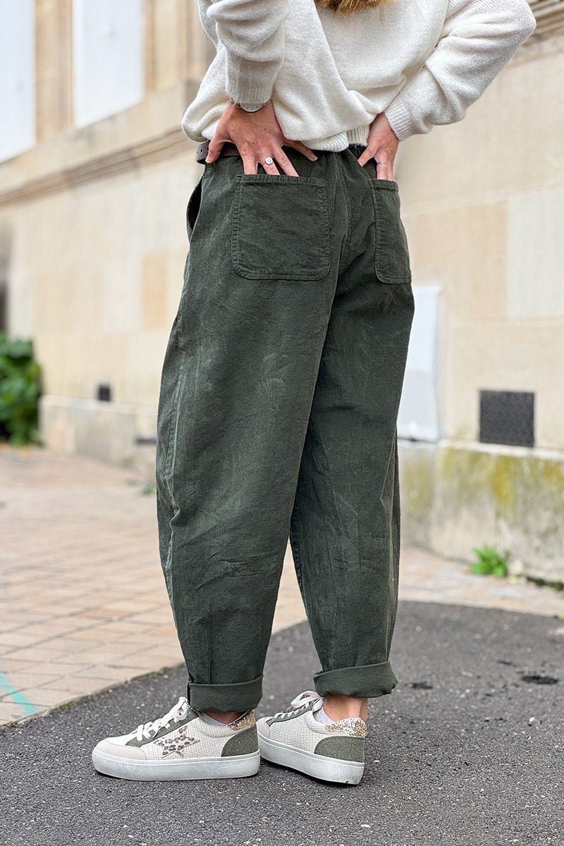 Olive Corduroy Carpenter Pants with Belt