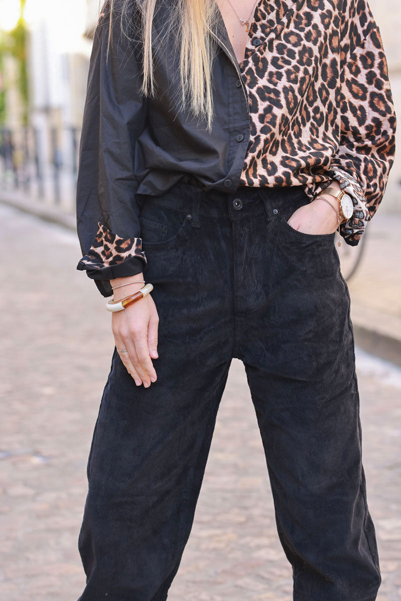 Pantalon noir en velours côtelé coupe droite