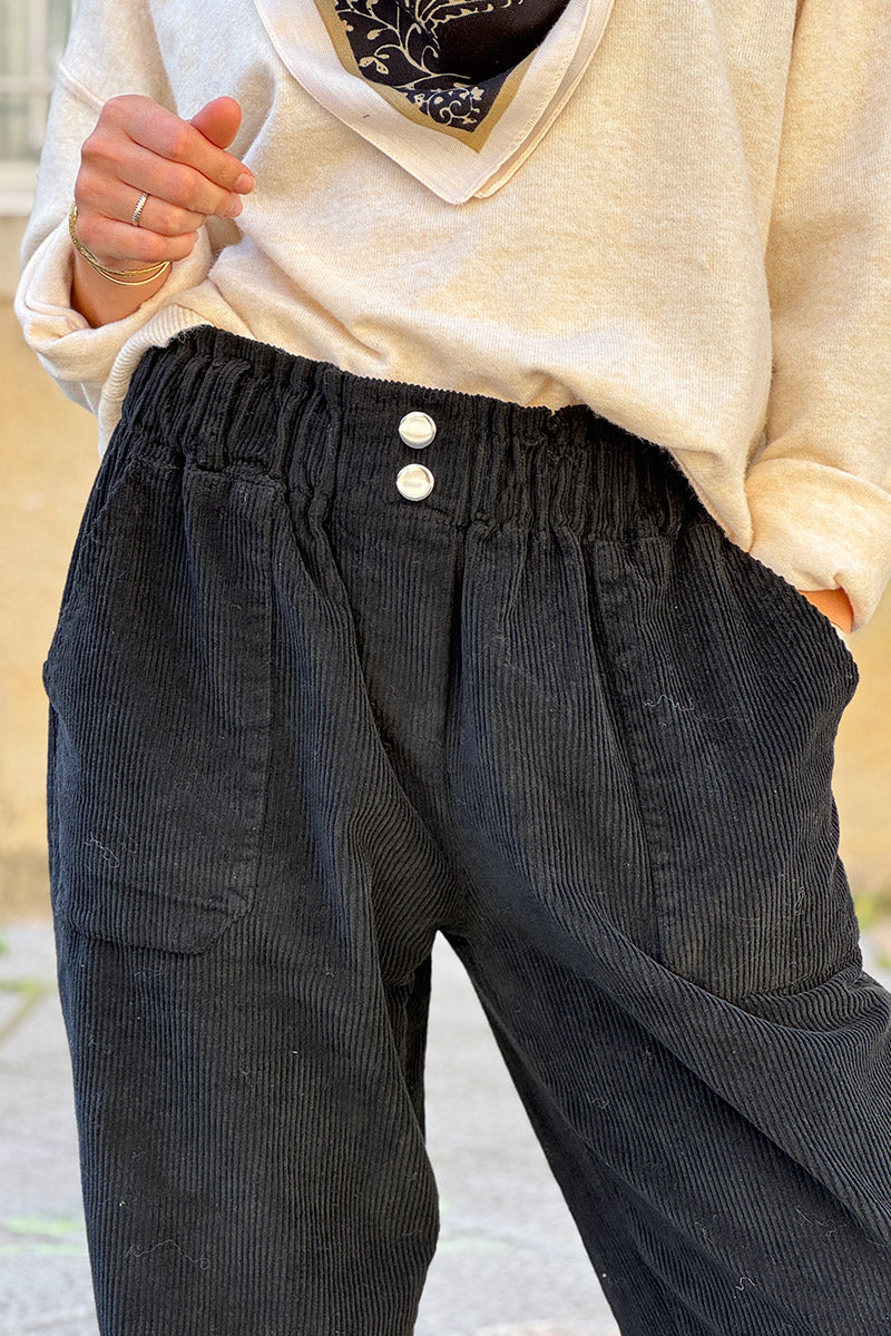 Black Paperbag Waist Corduroys