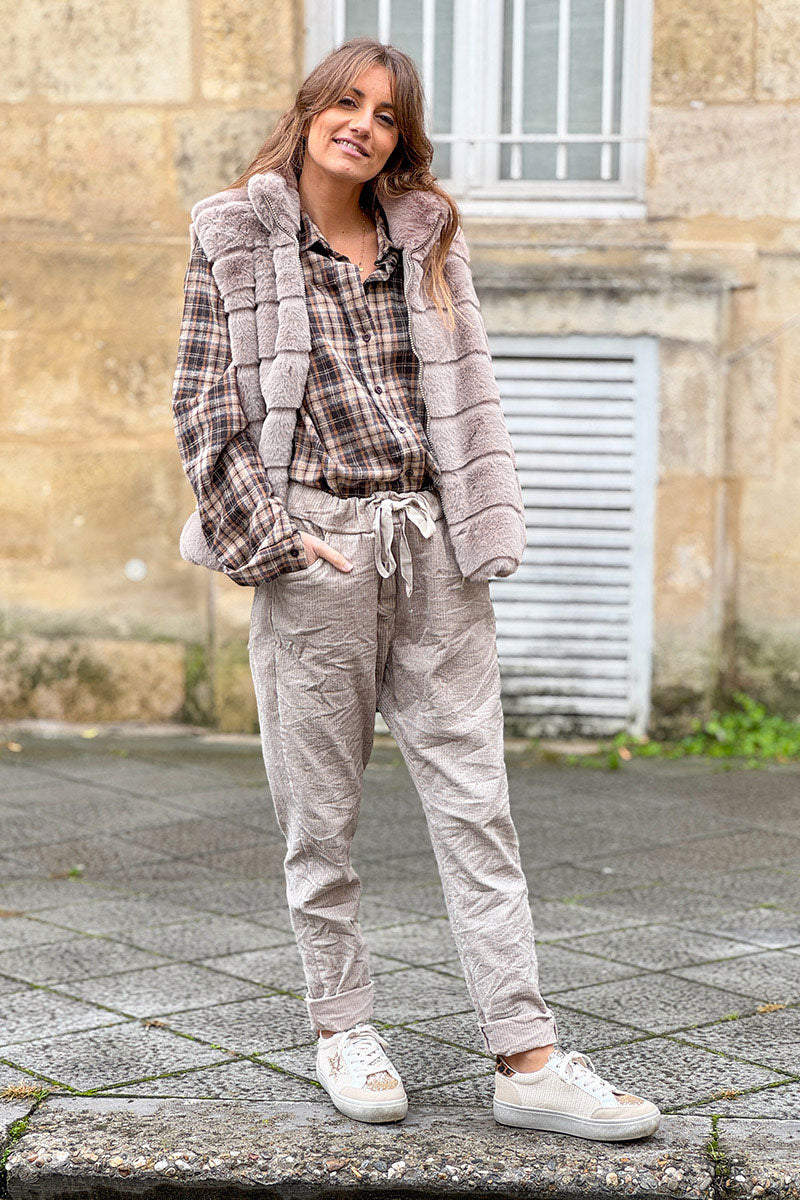 Beige Corduroy Pull-On Pants