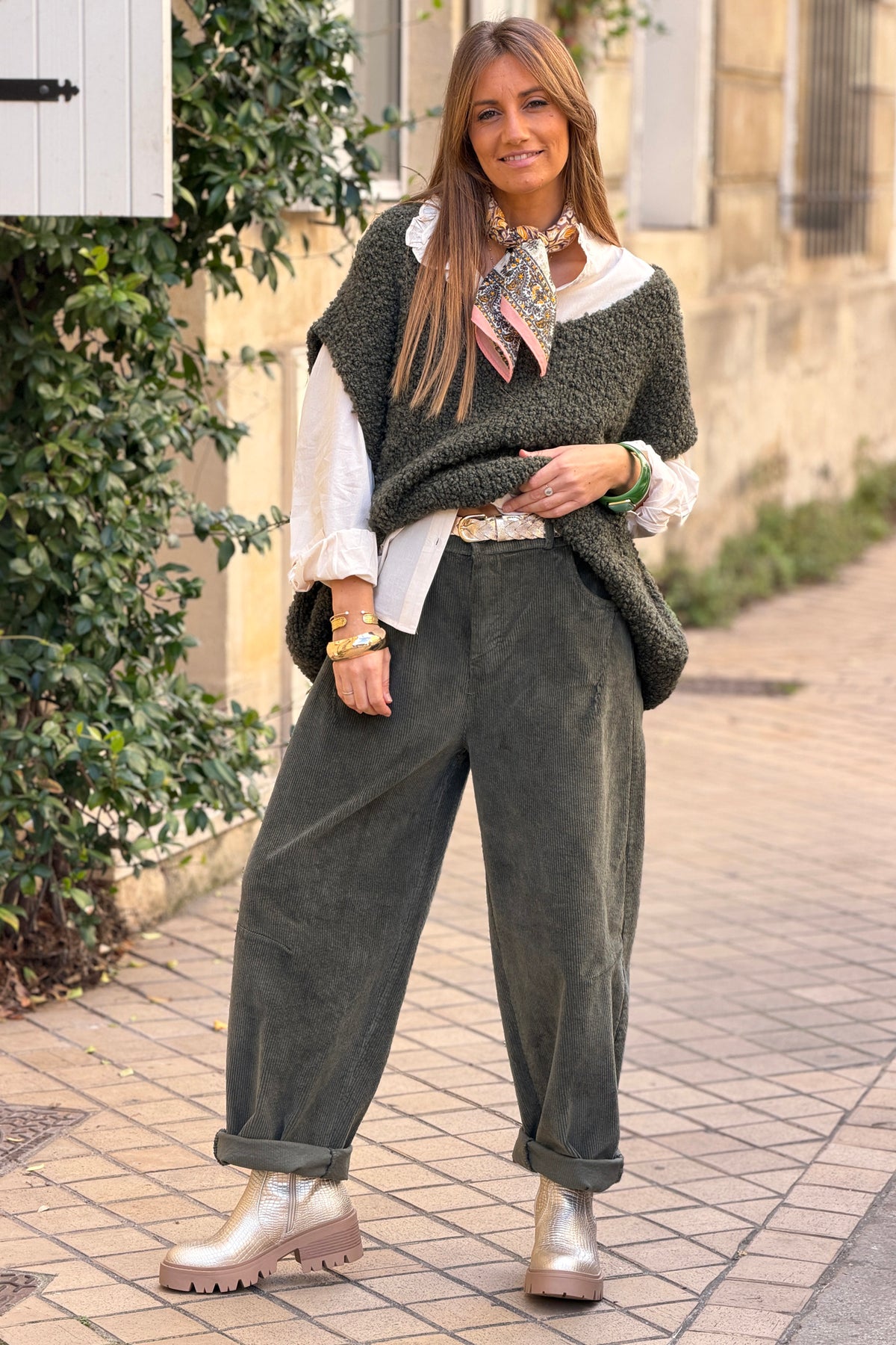 Olive Corduroy Wide Leg Jeans