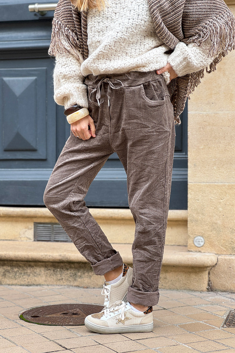 Taupe Corduroy Pull-On Pants
