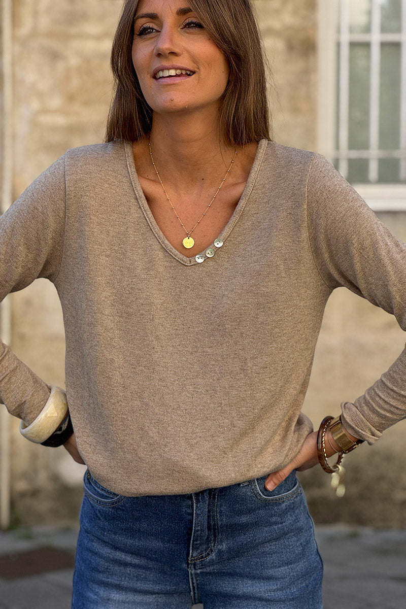 Cream Brushed Velvet Knit Long Sleeve Top