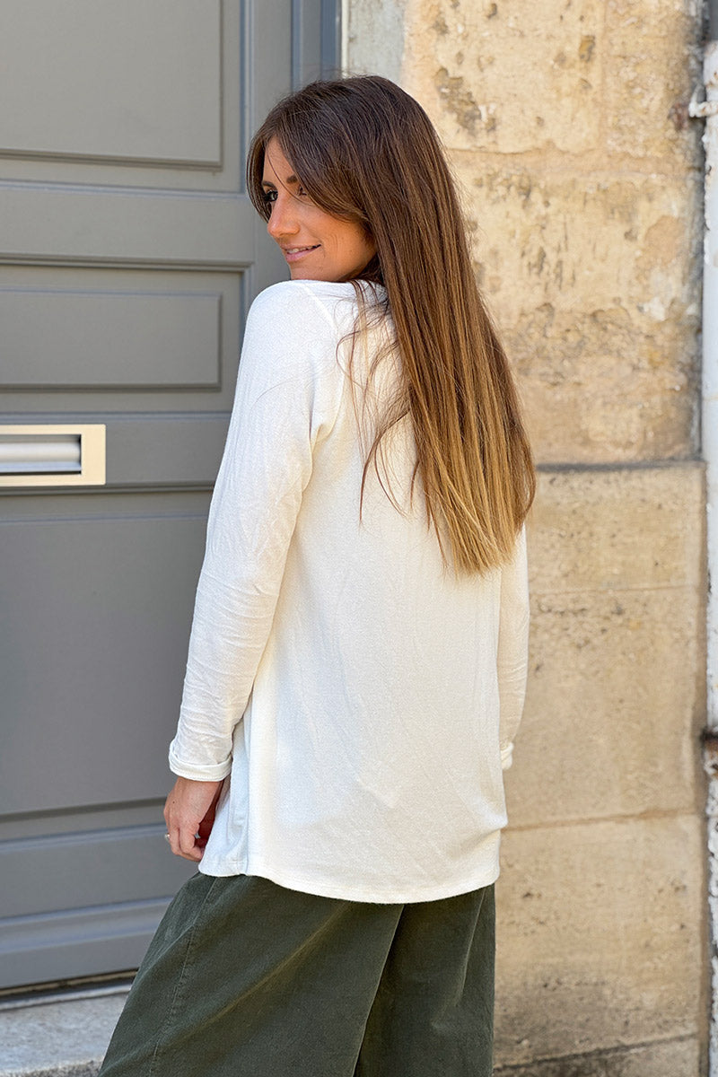 Off white Brushed Velvet Knit Long Sleeve Top
