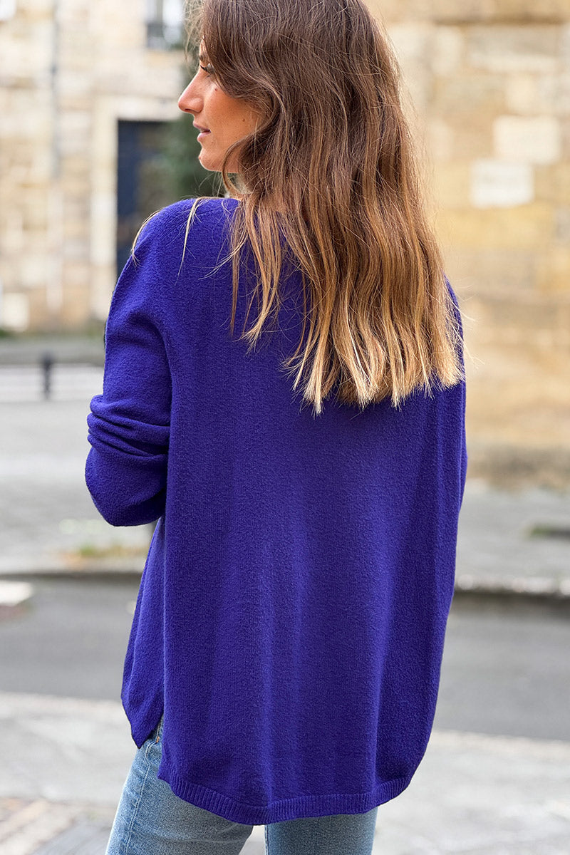 Purple Soft Basic V-neck Sweater