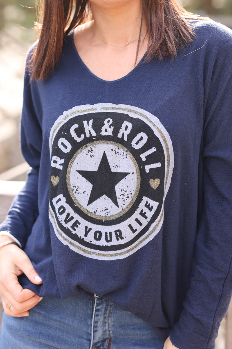 Navy blue super soft rock and roll jumper