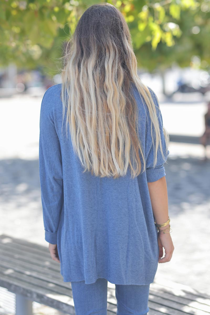Jersey de punto azul denim suave trio fish