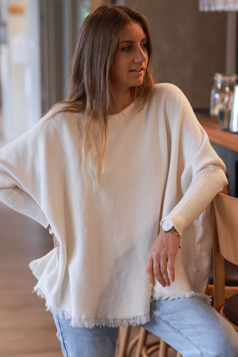 Off white Blanket Knit Poncho Top

 