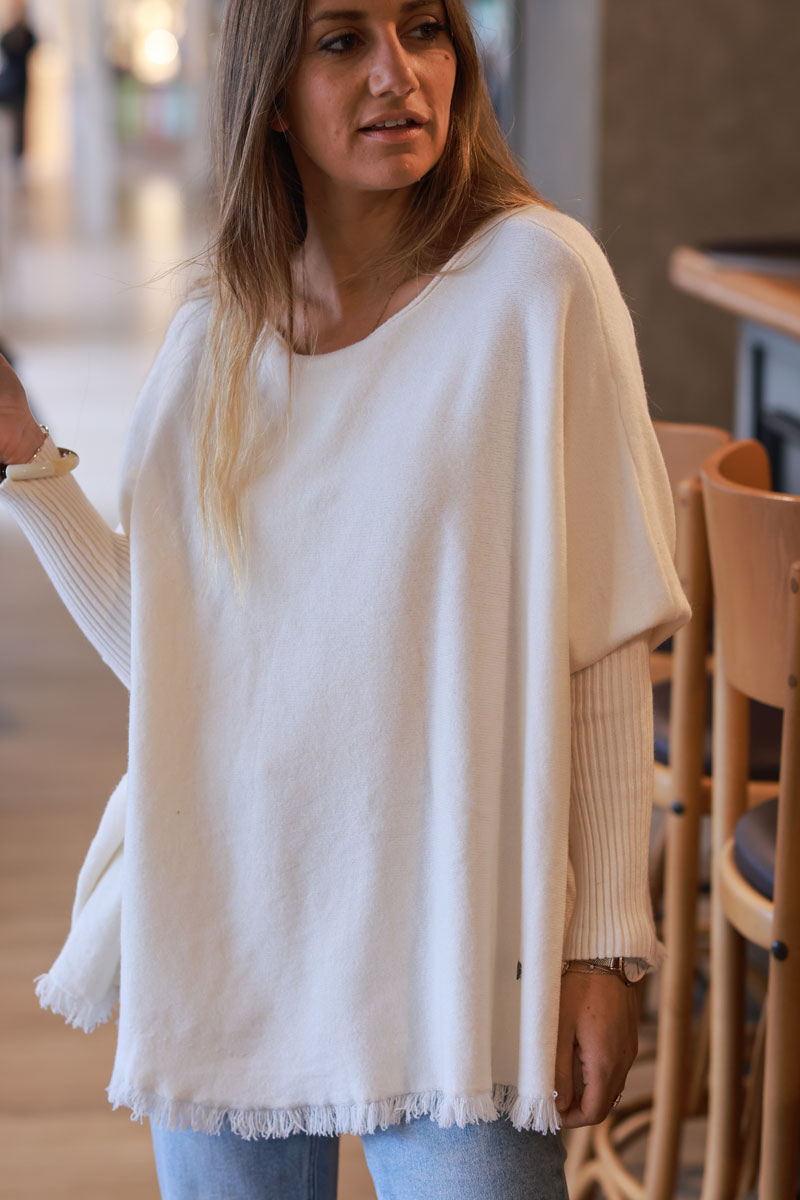 Off white Blanket Knit Poncho Top

 