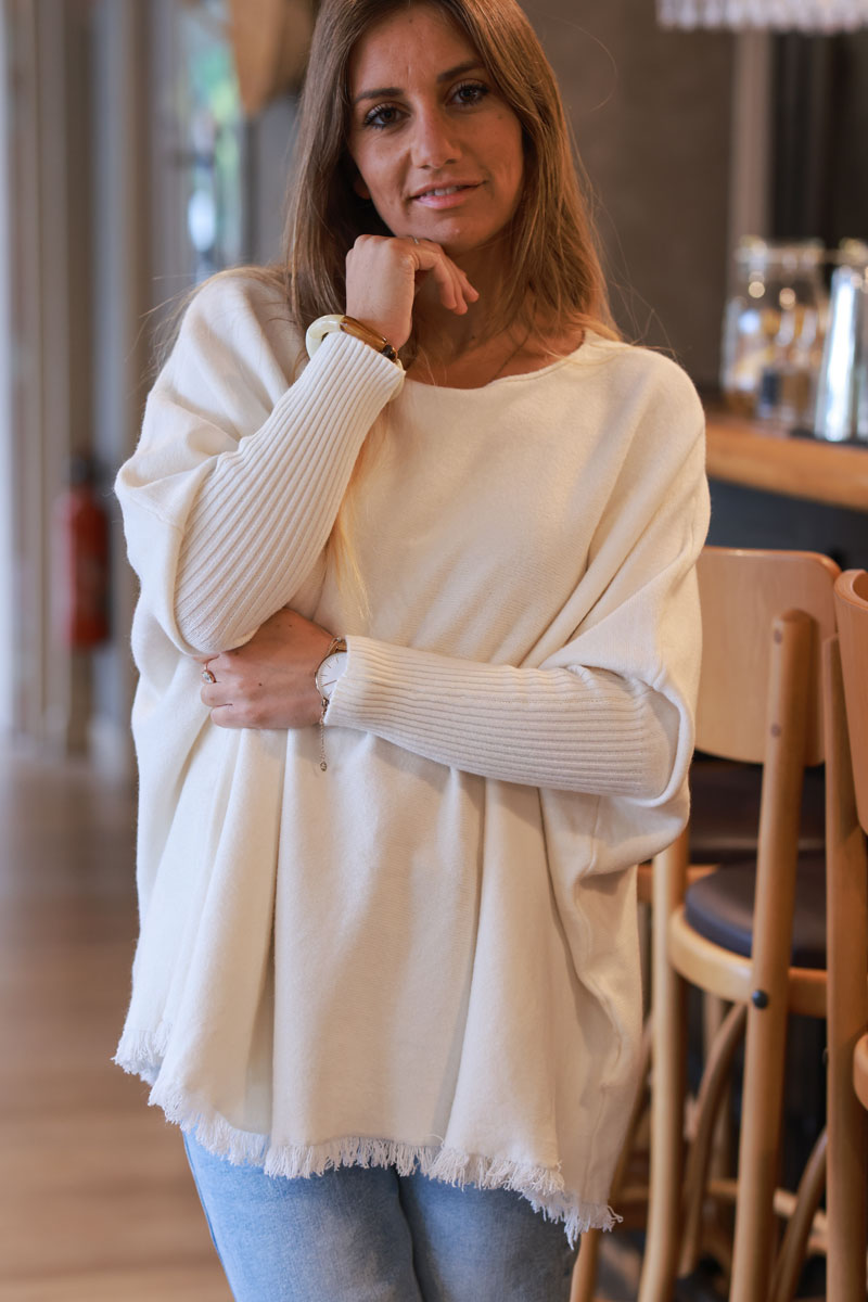 Off white Blanket Knit Poncho Top

 
