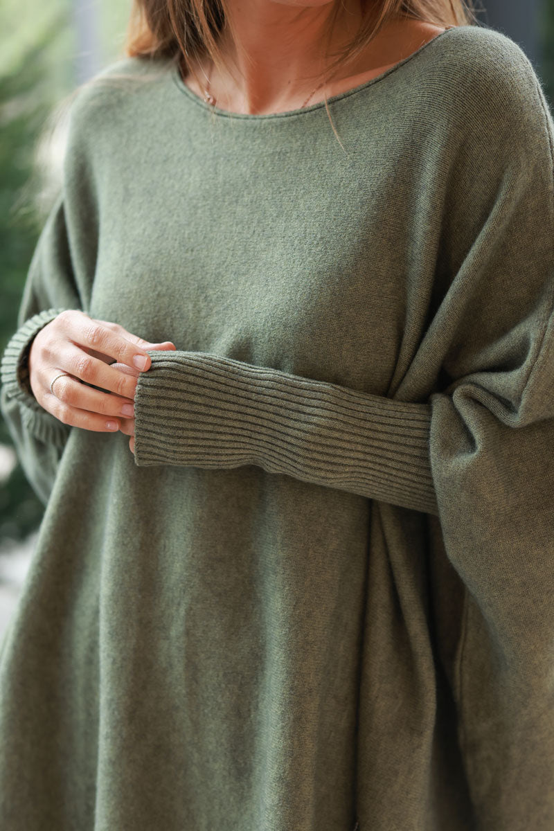 Olive Blanket Knit Poncho Top