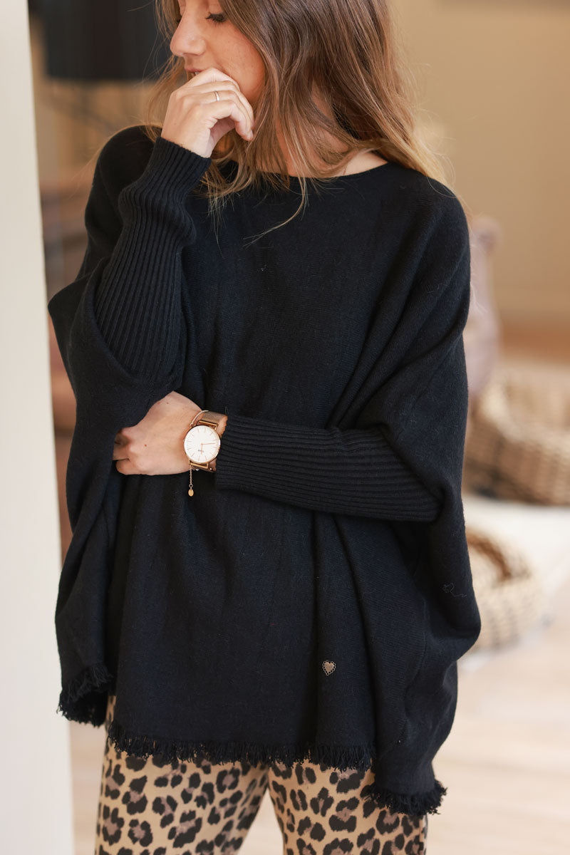 Black Blanket Knit Poncho Top