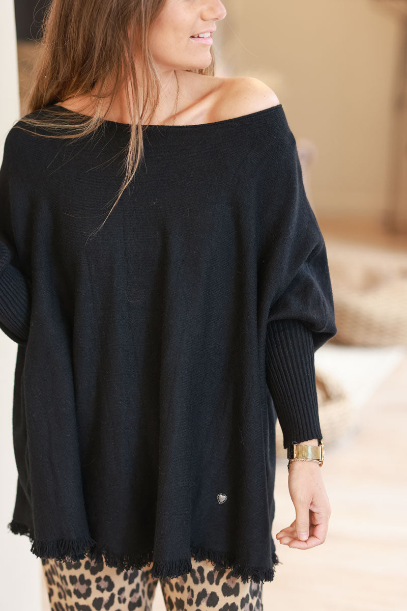 Black Blanket Knit Poncho Top