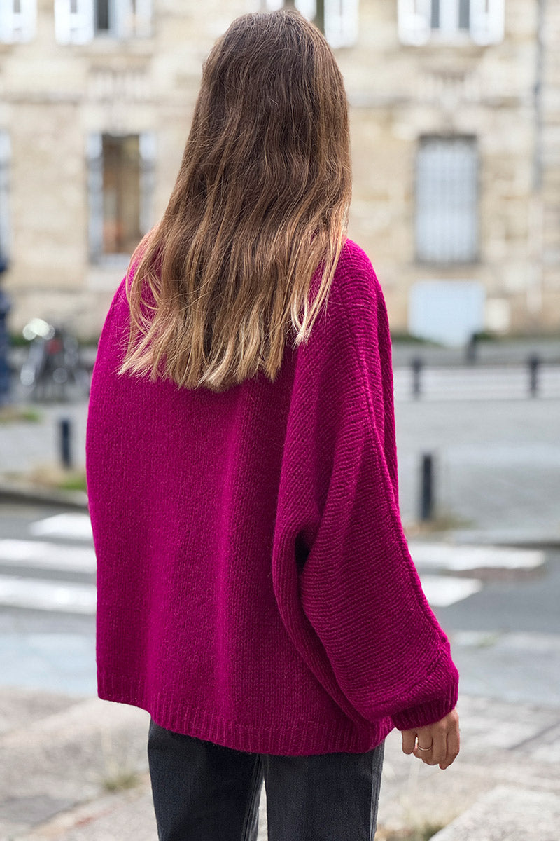 Burgundy Woollen V-neck Sweater with Batwing sleeves