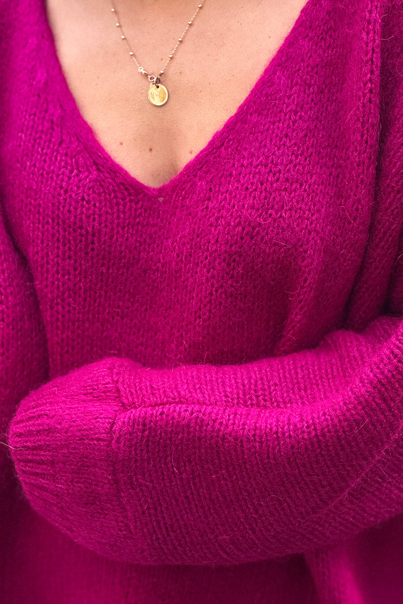 Burgundy Woollen V-neck Sweater with Batwing sleeves