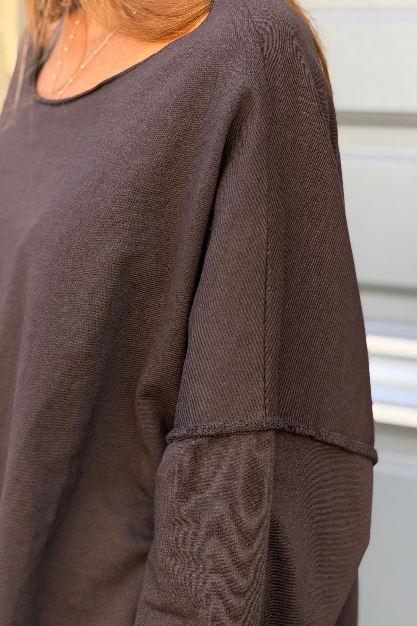 Chocolate Stretch Knit Long-Sleeve Slouchy Tee