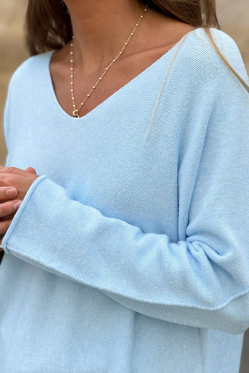 Light blue ultra-soft, Viscose Blend V-Neck Sweater