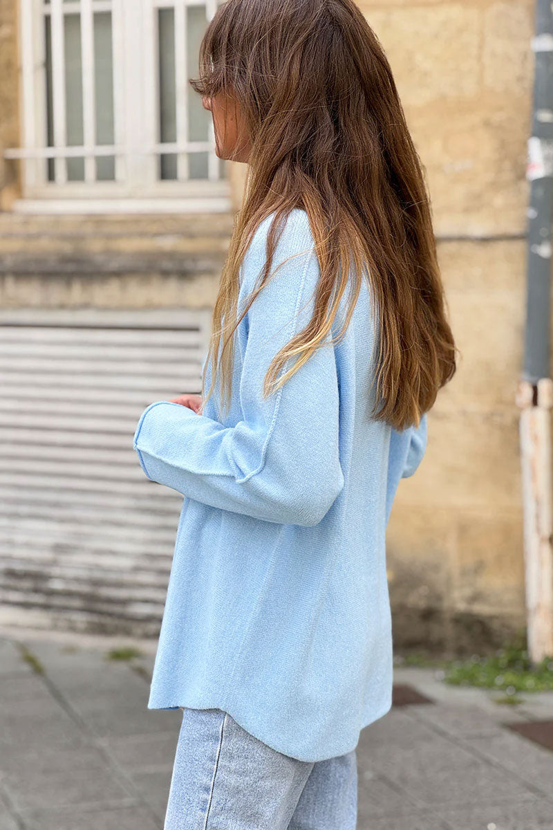 Light blue ultra-soft, Viscose Blend V-Neck Sweater