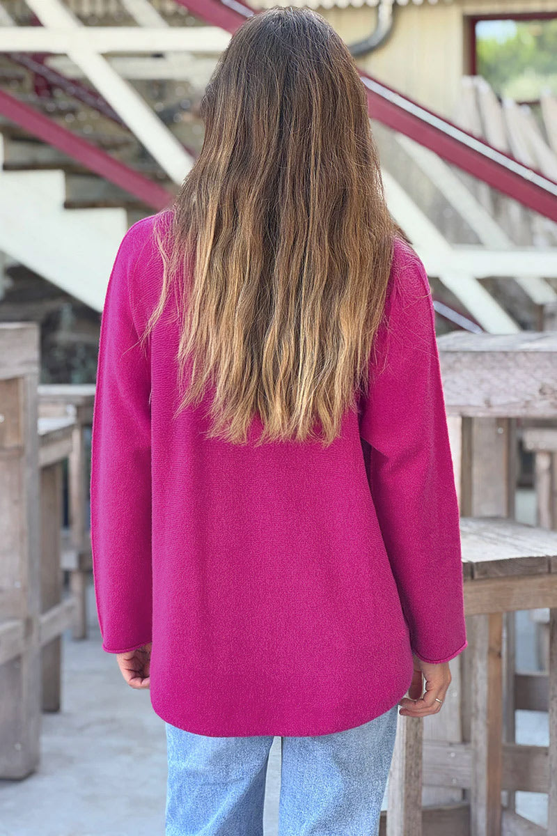 Pull moelleux tout doux fuchsia col V