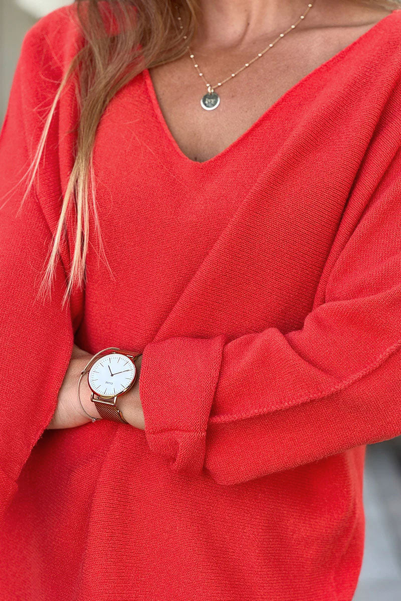 Pull moelleux tout doux orange sanguine col v