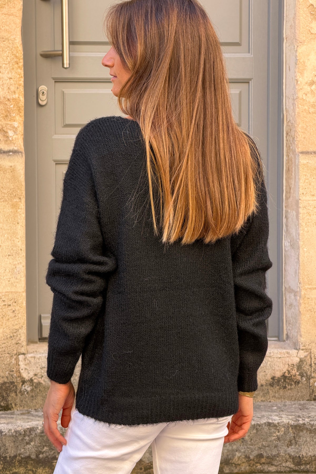 Black Scallop Neck Knit Jumper