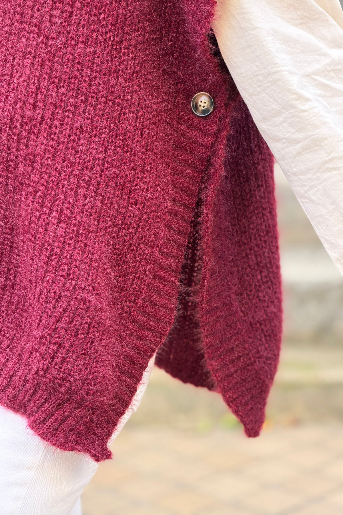 Wine Burgundy V-Neck Cap Sleeve Mohair Sweater
