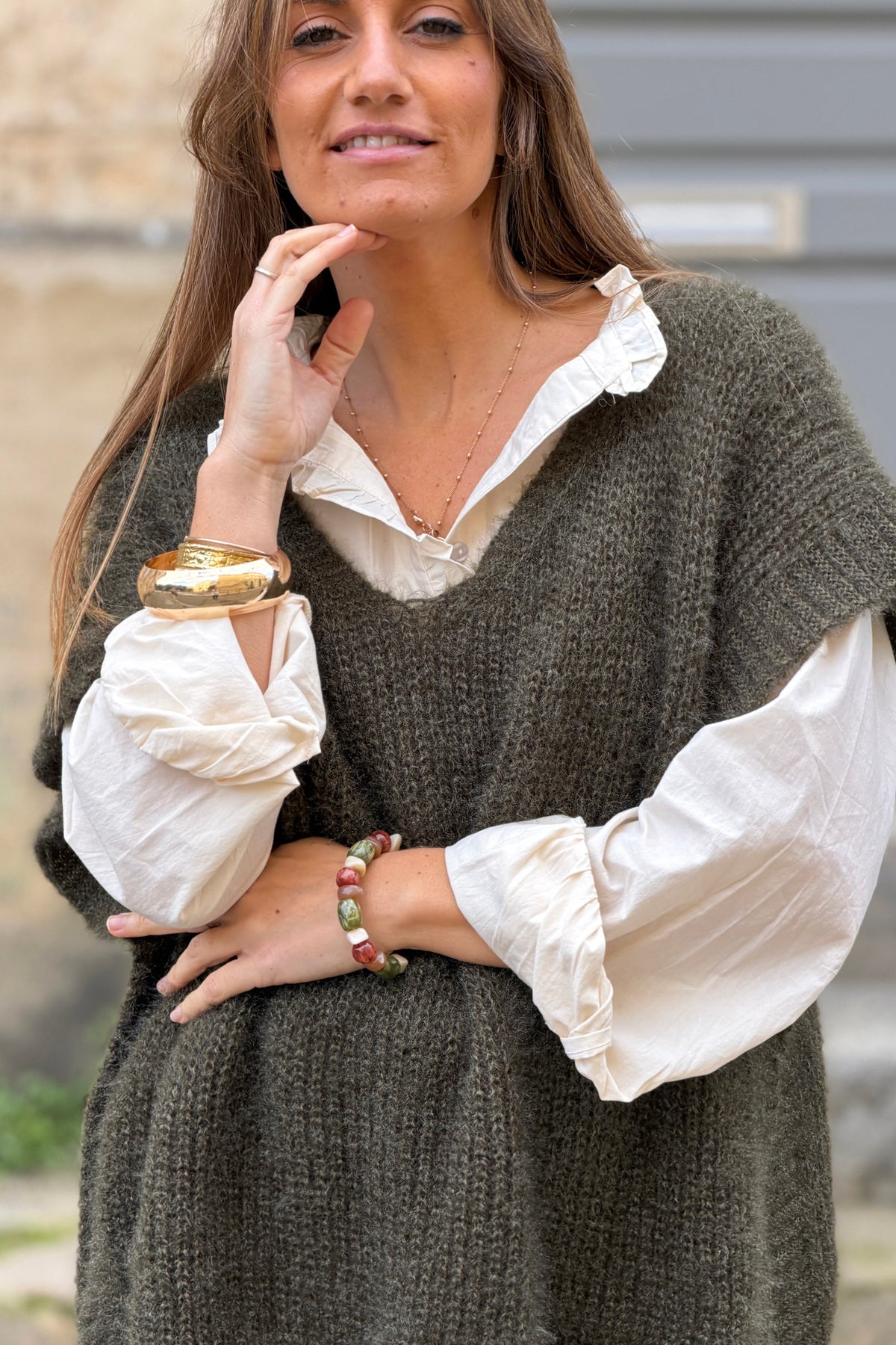 Sage V-Neck Cap Sleeve Mohair Sweater