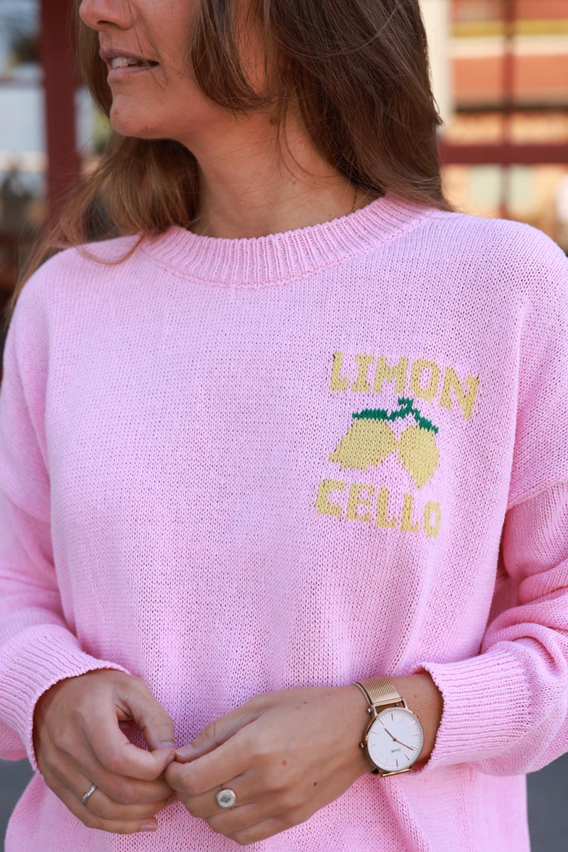 Pull rose en maille d'été coton mélangé Limoncello citrons