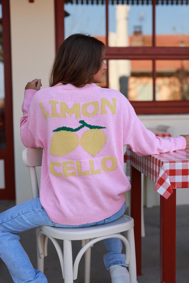 Pull rose en maille d'été coton mélangé Limoncello citrons