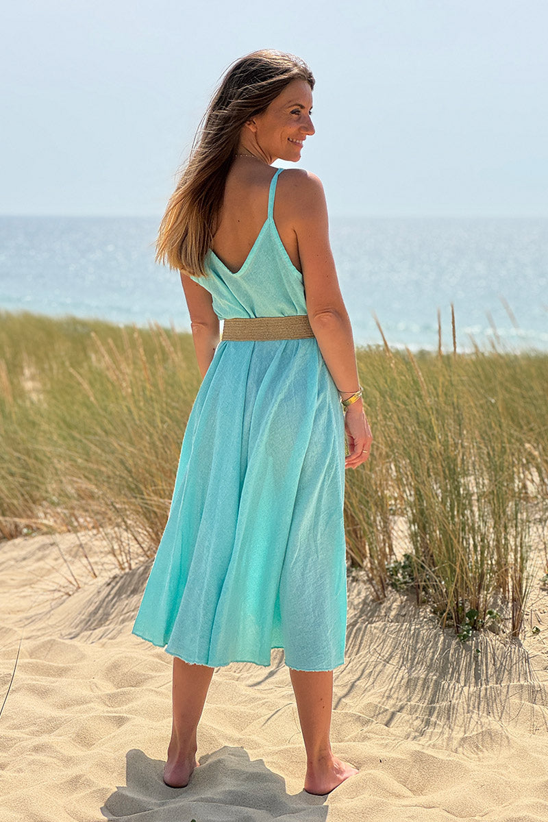 Turquoise Linen Strappy Sundress
