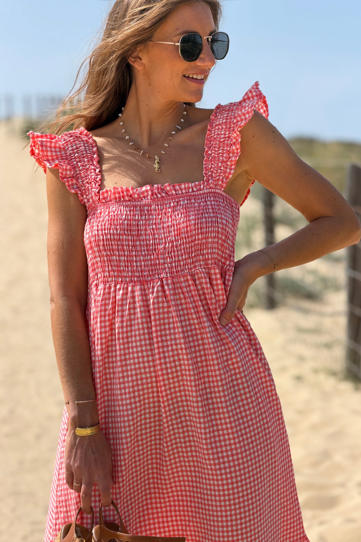 Pink Gingham Smocked Sun Dress
