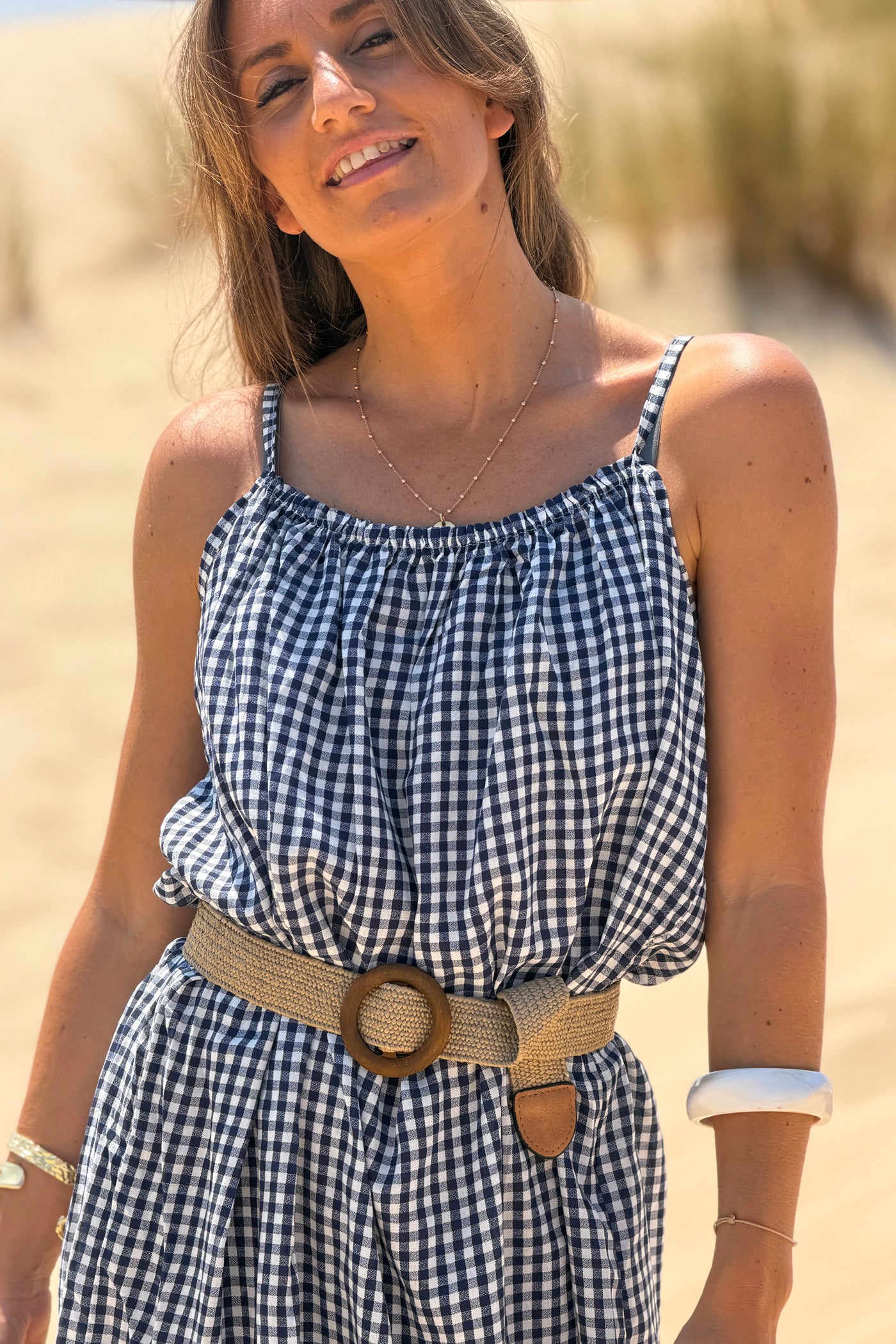 Navy Strappy Gingham Sun Dress