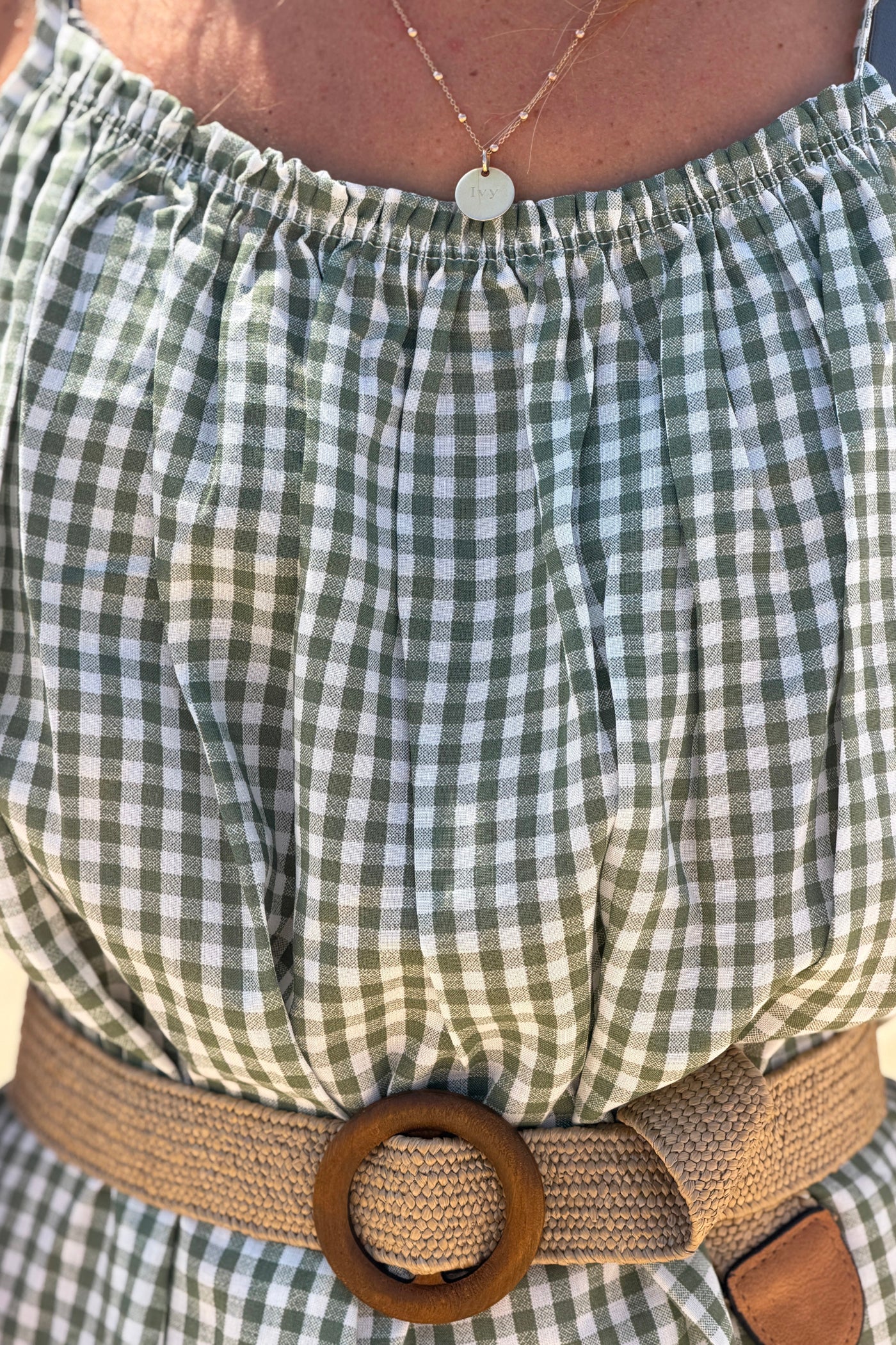 Olive Strappy Gingham Sun Dress