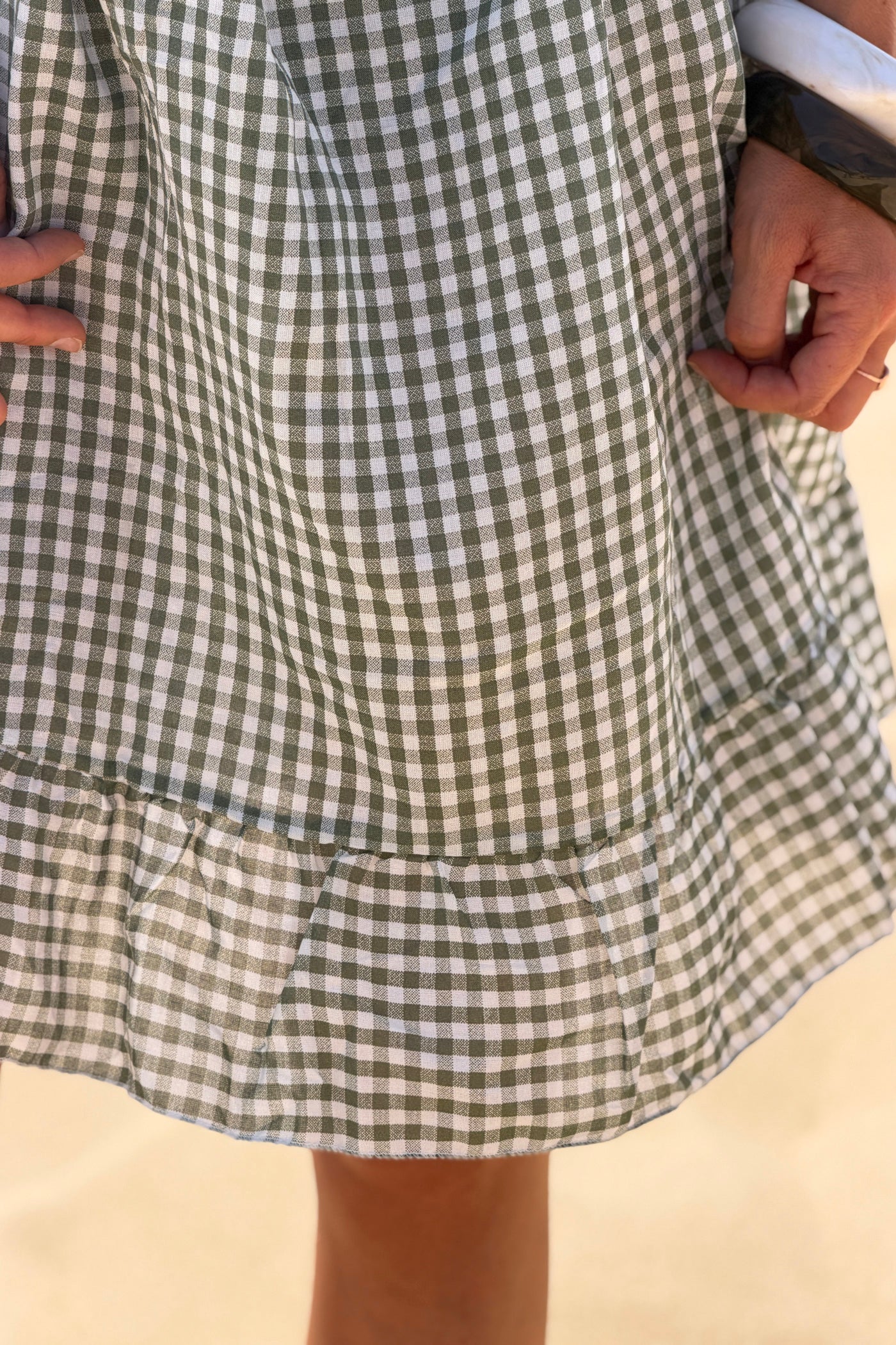 Olive Strappy Gingham Sun Dress