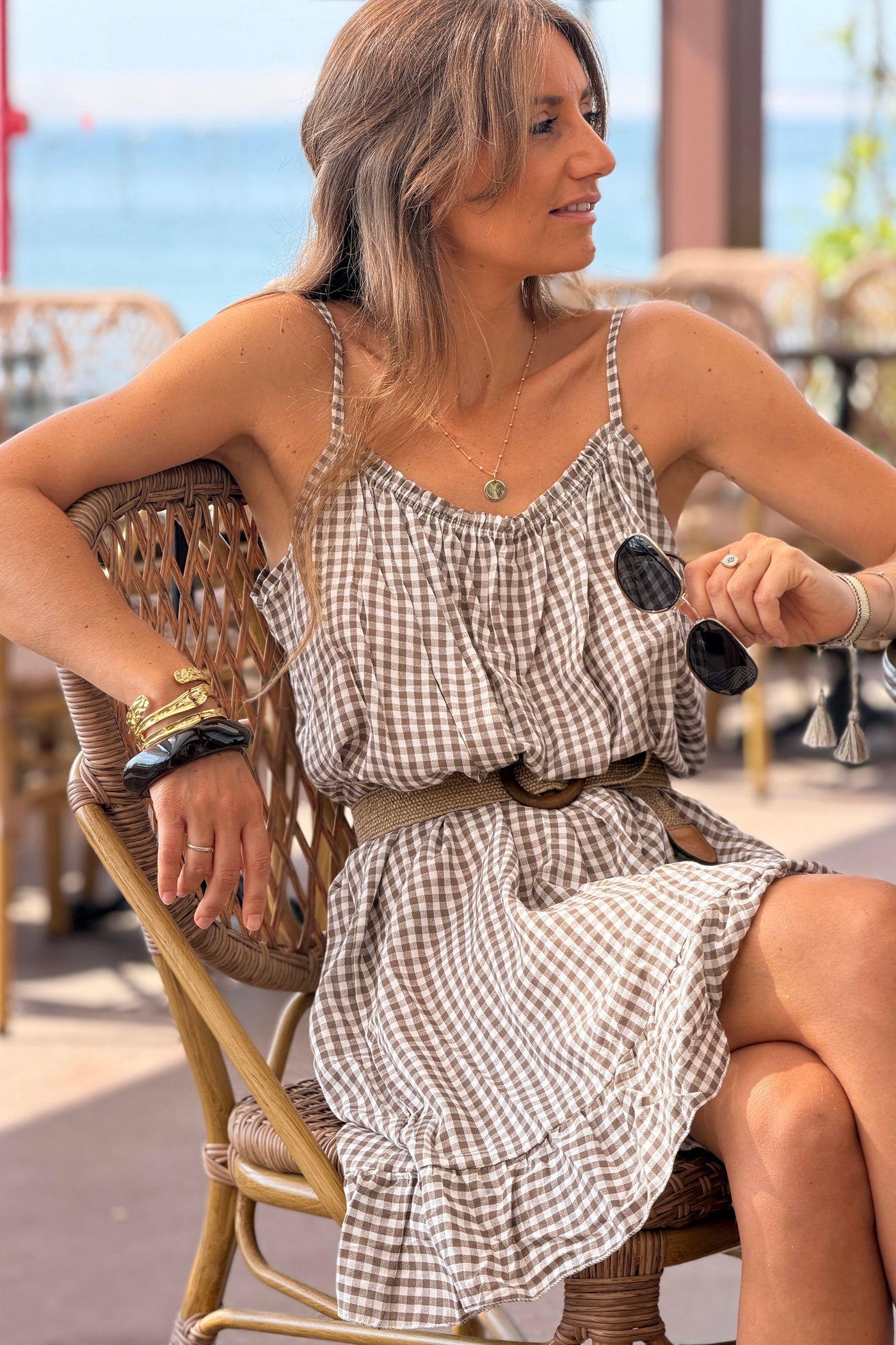 Cafe Strappy Gingham Sun Dress
