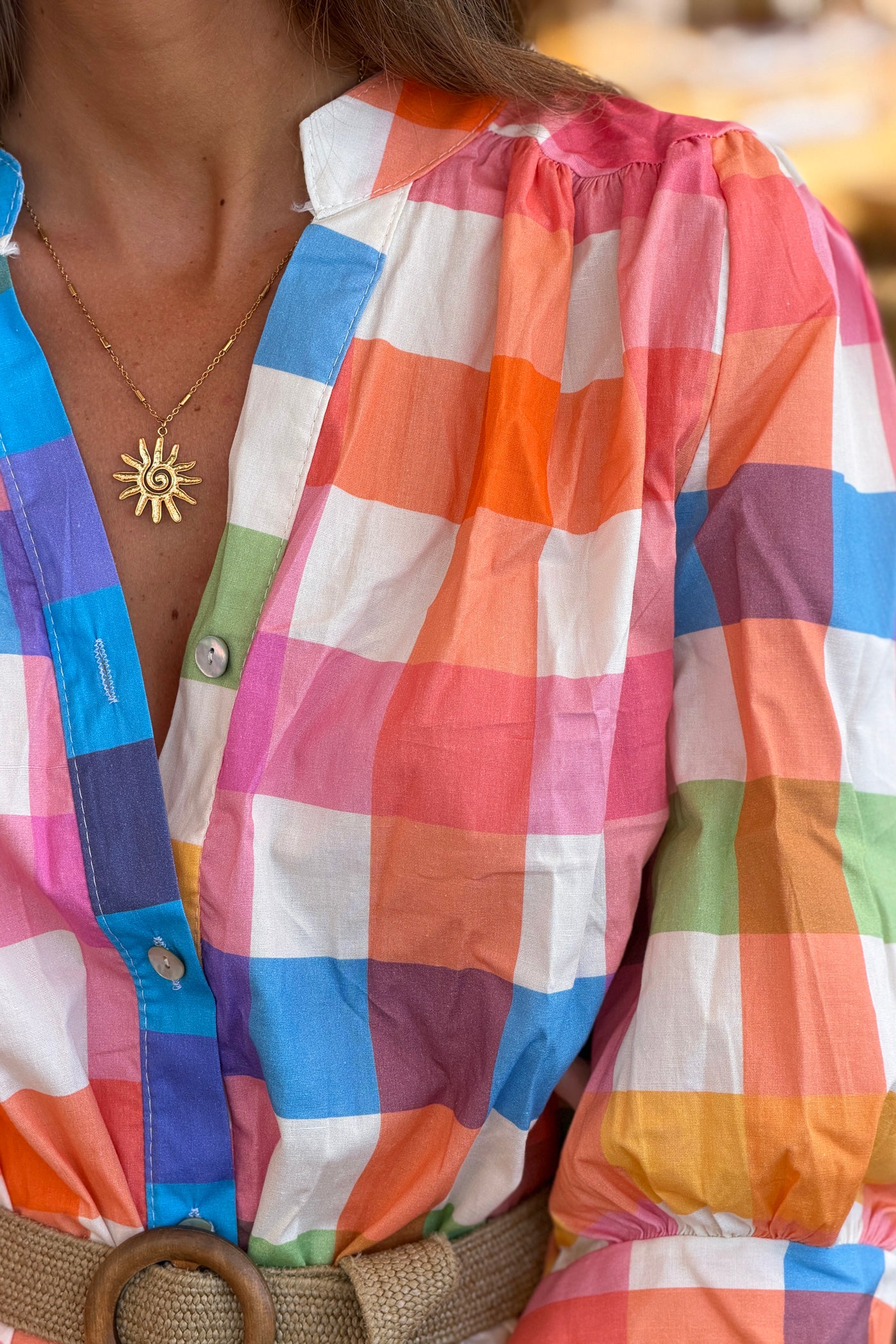 Robe chemise en coton imprimé carreaux multicolores