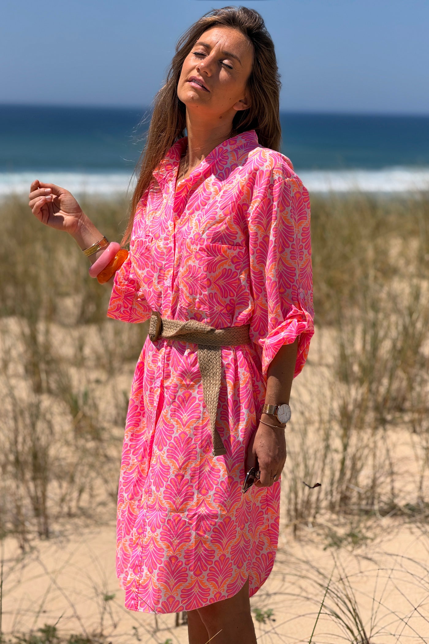 Pink Tropical Flourish Shirt Dress