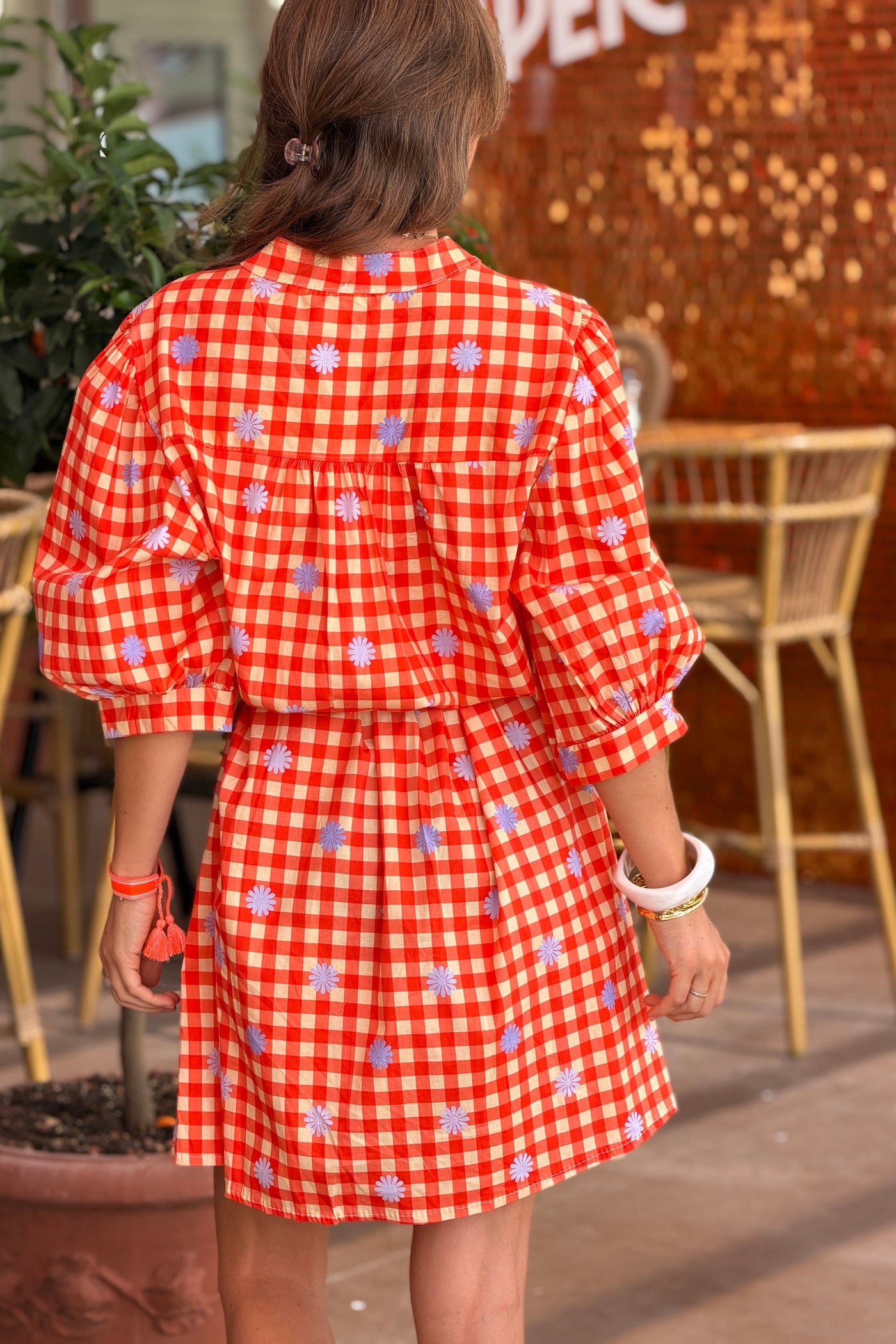 Red Plaid and Floral Button-Down Tunic
