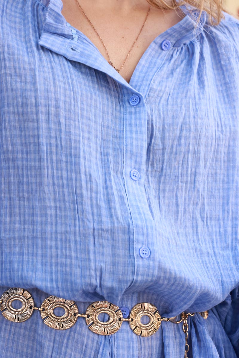 Blue Gingham Blouson Prairie Dress