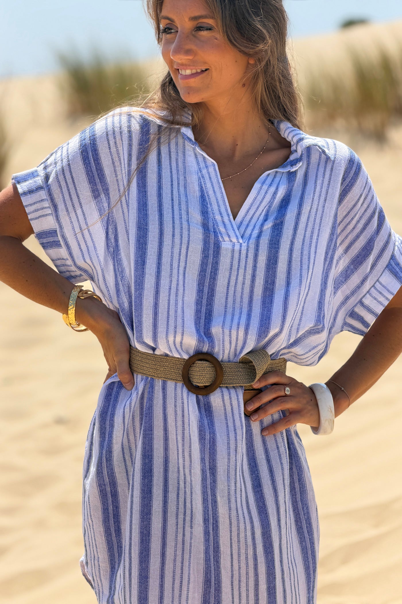 Blue Striped Beach Caftan

