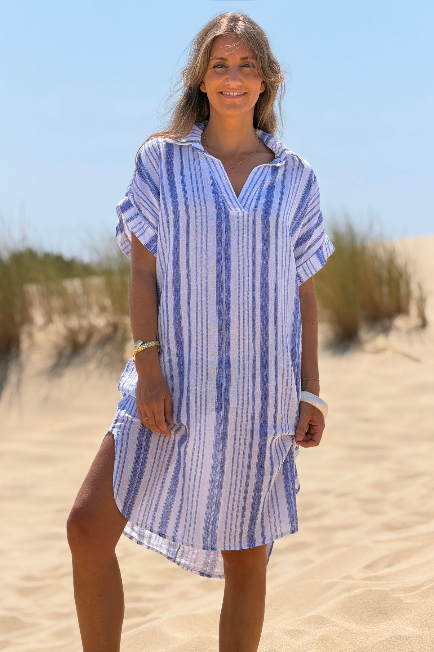 Blue Striped Beach Caftan
