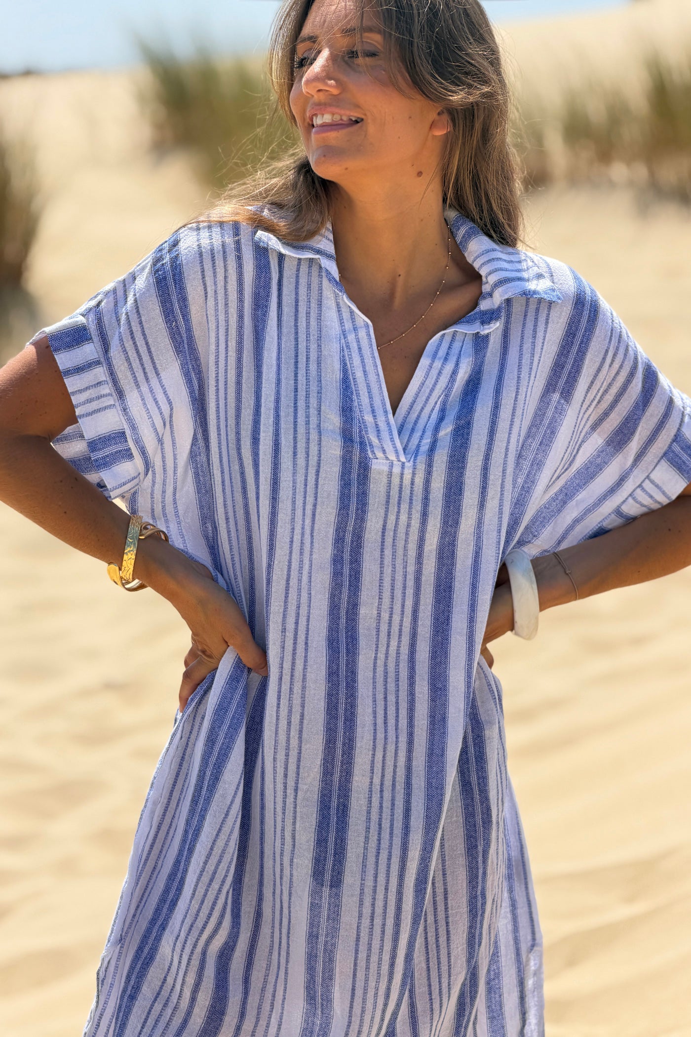 Blue Striped Beach Caftan
