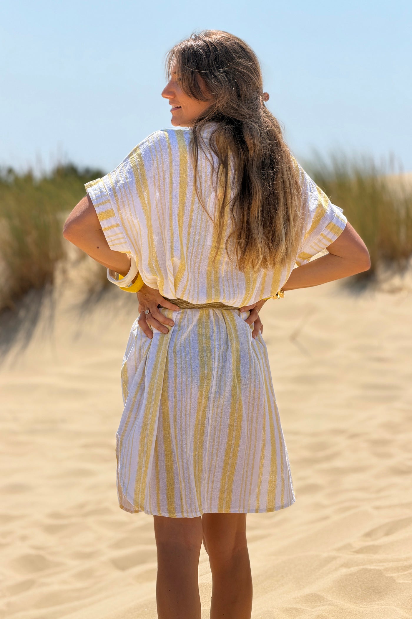 Yellow Striped Beach Caftan
