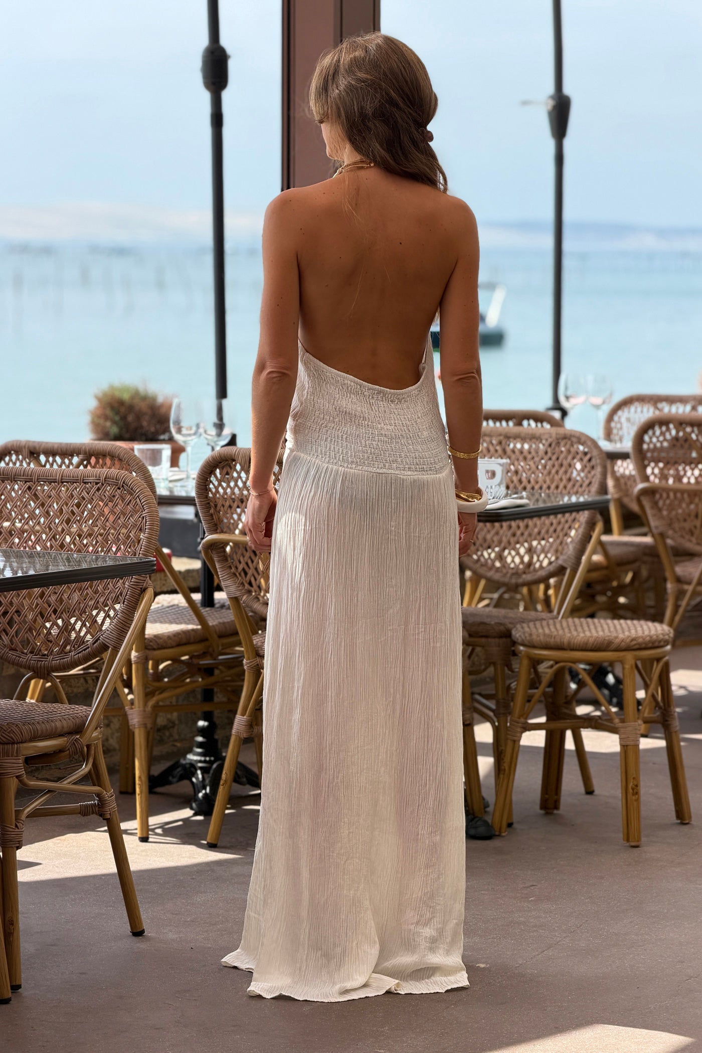 Off White Ring Neck Goddess Dress 