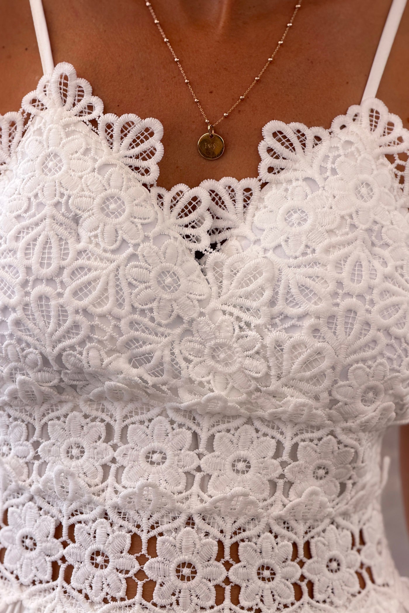 White Crochet Tiered Maxi Dress
