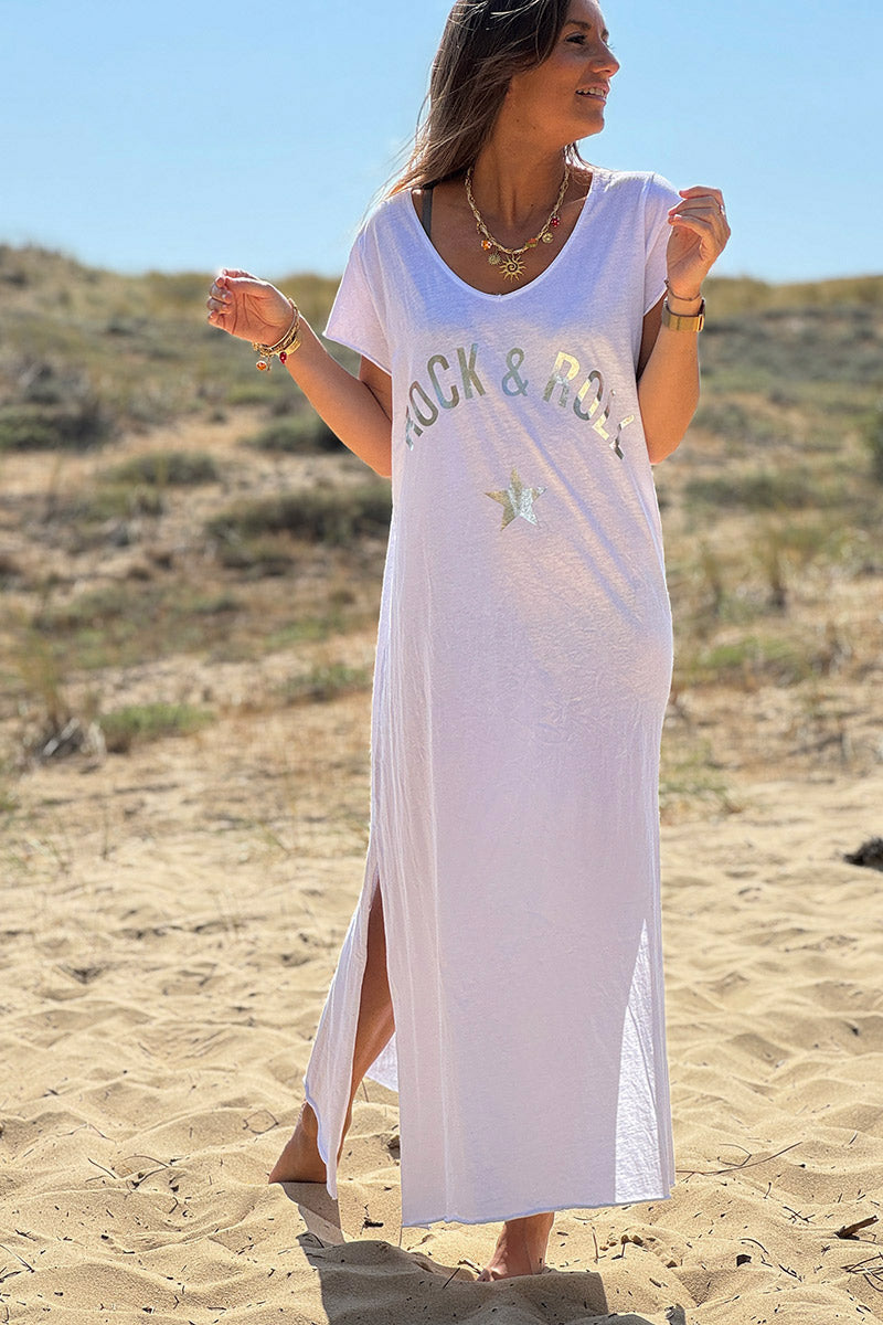 Vestido largo rock and roll de algodón blanco