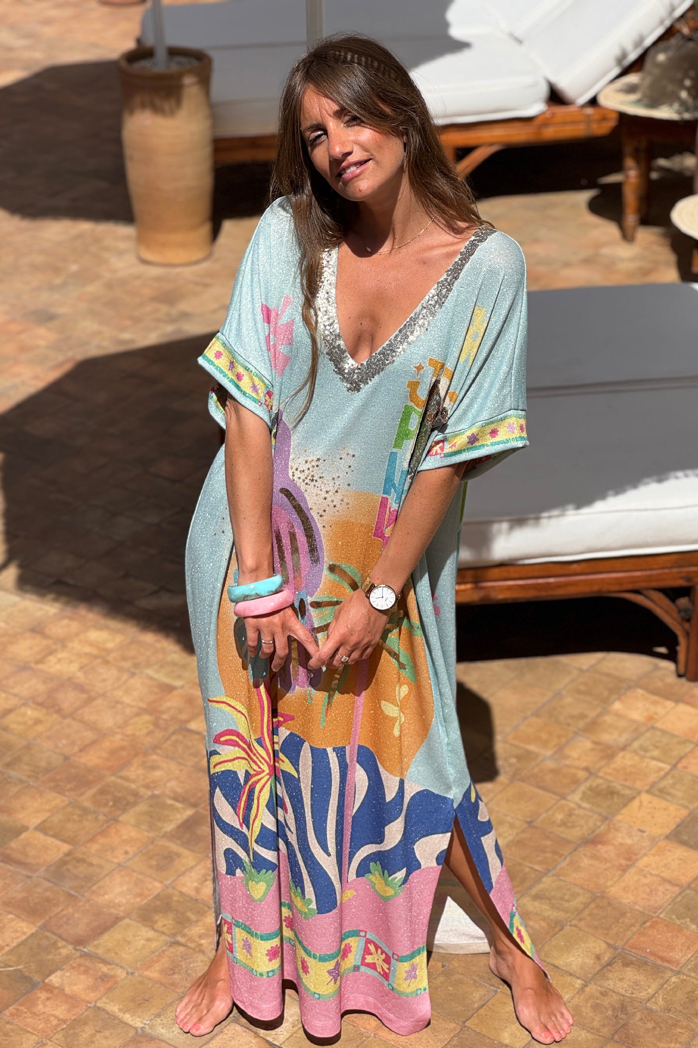 Blue Paradise Glitter Knit Caftan
