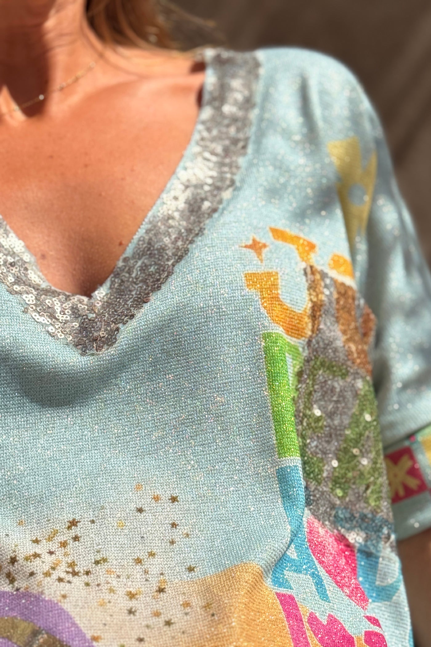 Blue Paradise Glitter Knit Caftan
