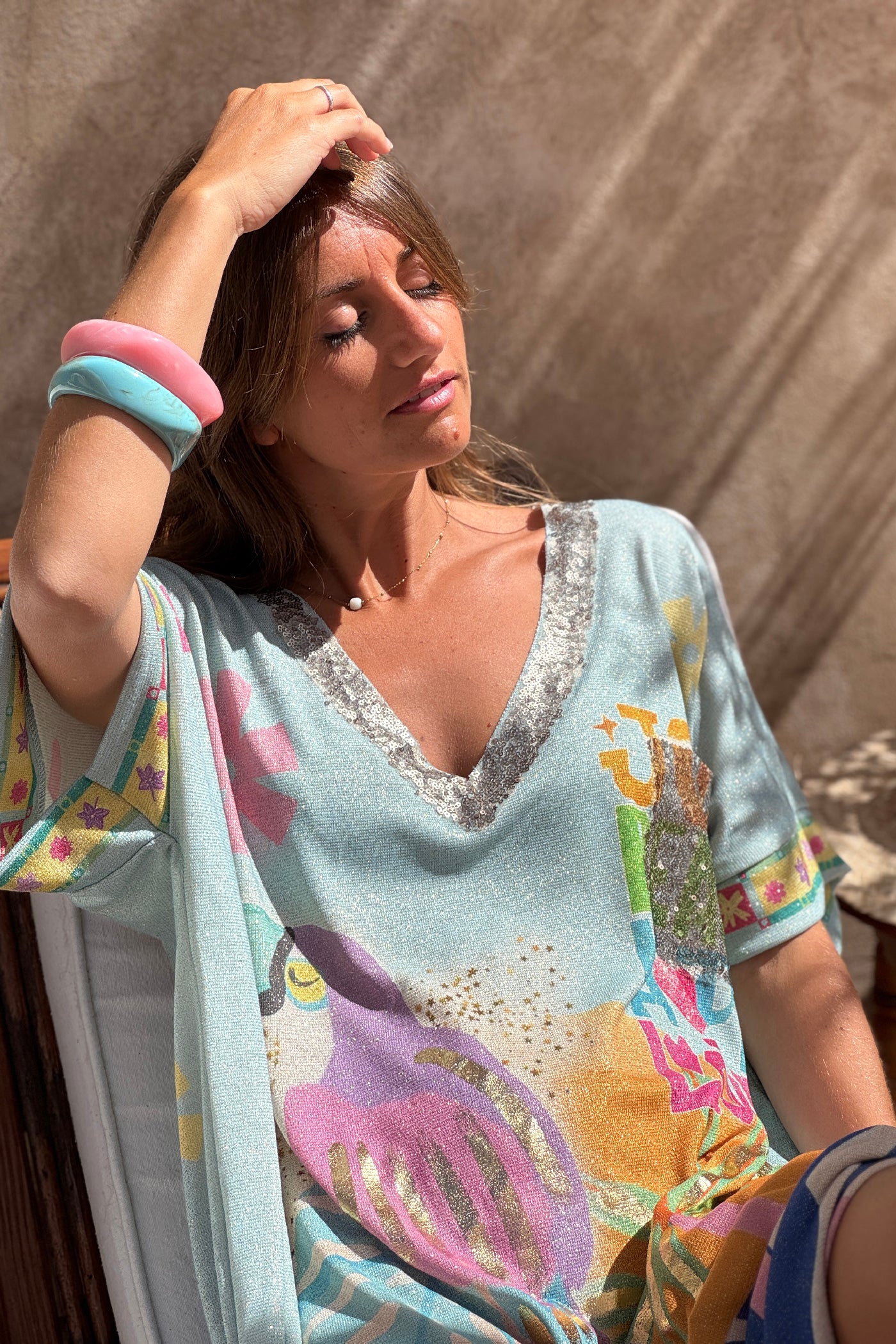 Blue Paradise Glitter Knit Caftan

