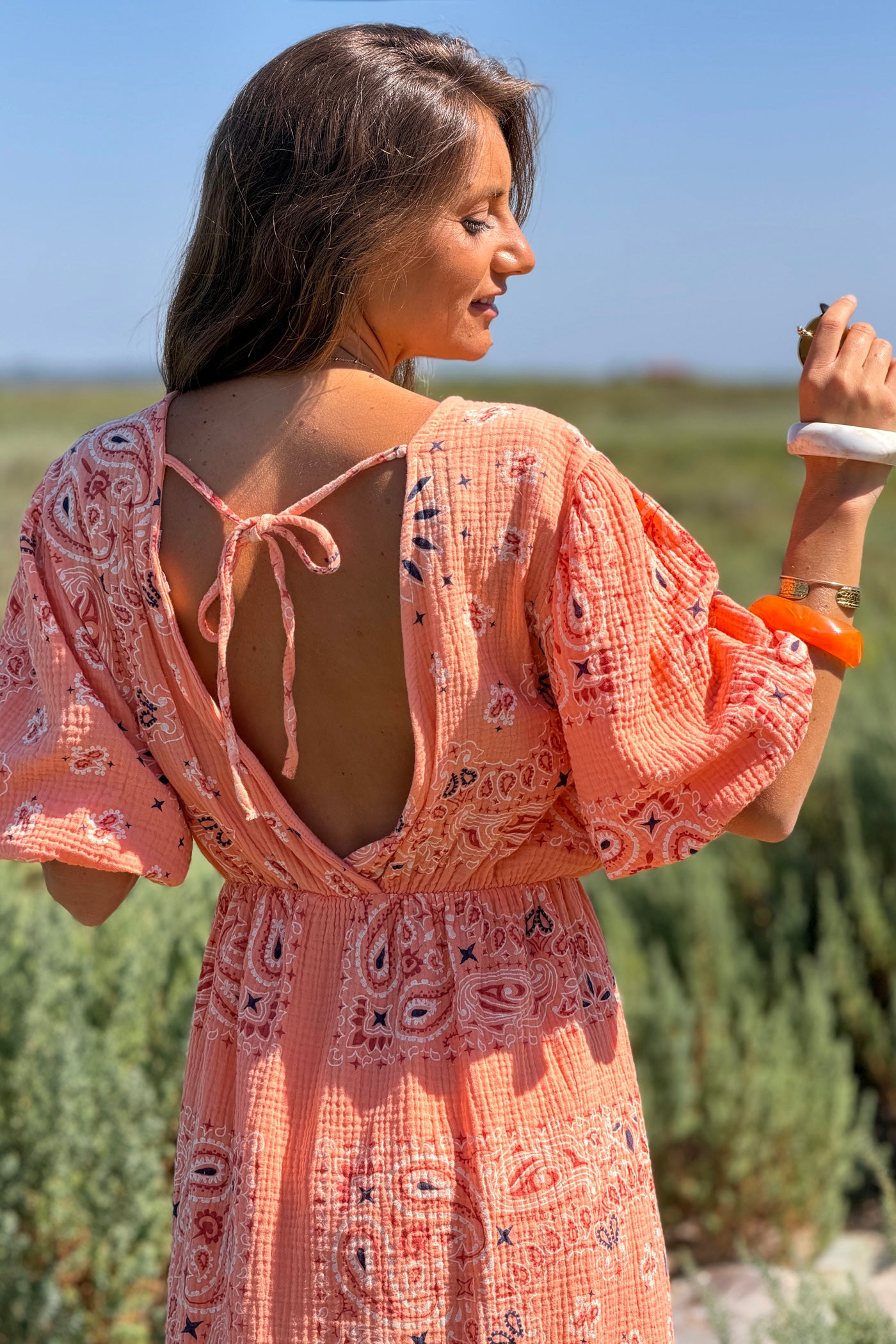 Orange Gauze Bandana Print Dress